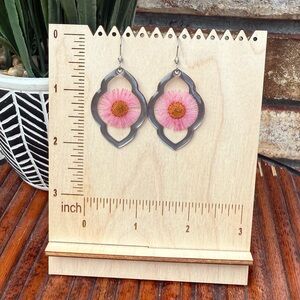 Silver Pressed Flower Earrings | Teardrop Resin Floral Dangles